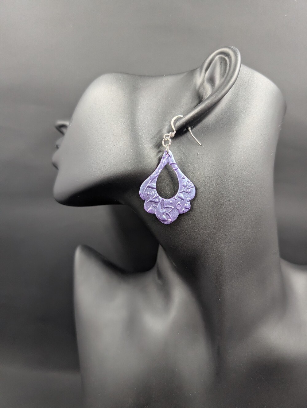 Purple Floral Teardrop Dangle Earrings